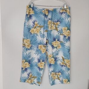 Kriss Kross Floral Tropical 100% Silk‎ Pants Capris Size 16